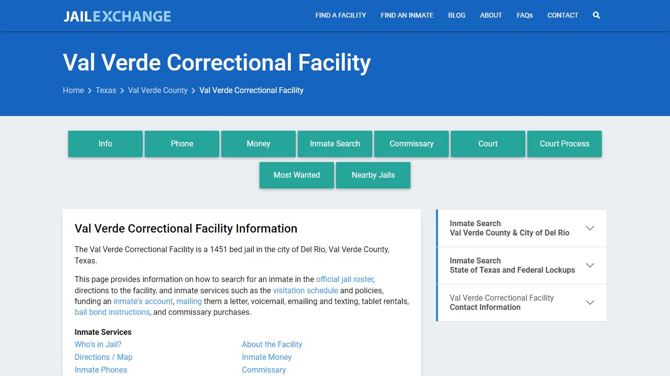 Val Verde Correctional Facility, TX Inmate Search, Information
